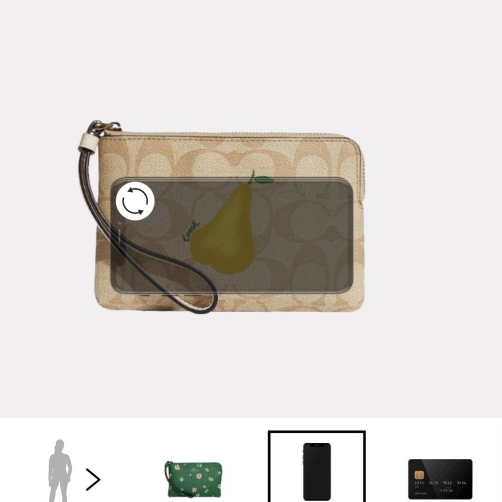 Coach Women's Signature Canvas Print with Pear Corner Zip Wristlet NWT Gold - Picture 7 of 10